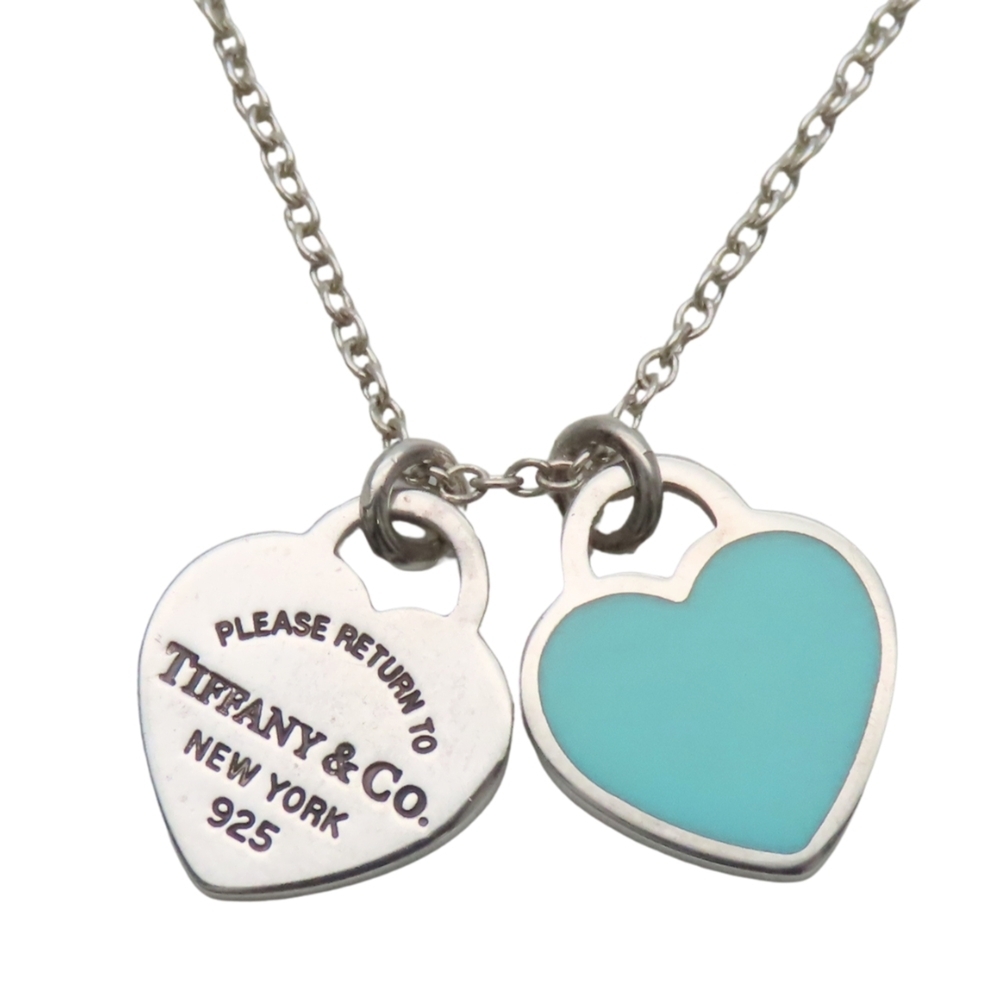 Tiffany & Co. Return to Double Heart Tag Necklace, Sterling Silver 925, Blue ... - Picture 2 of 10